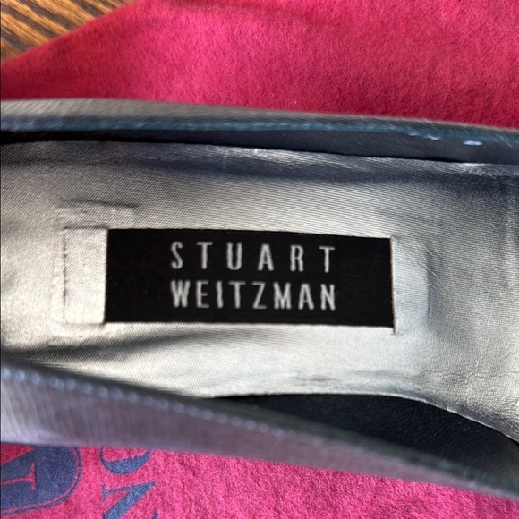 Stuart Weitzman Silver Women's 7.5 Square Toe Block Heel Shoes - Picture 2 of 6